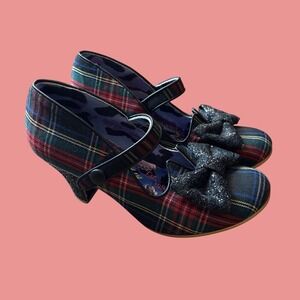 Vtg Y2K Glam Babydoll Core Irregular Choice Glitter Bow Plaid Mary Jane Heels